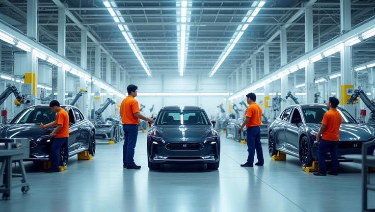 View of Takahashi Auto Innovations factory floor with engineers at work